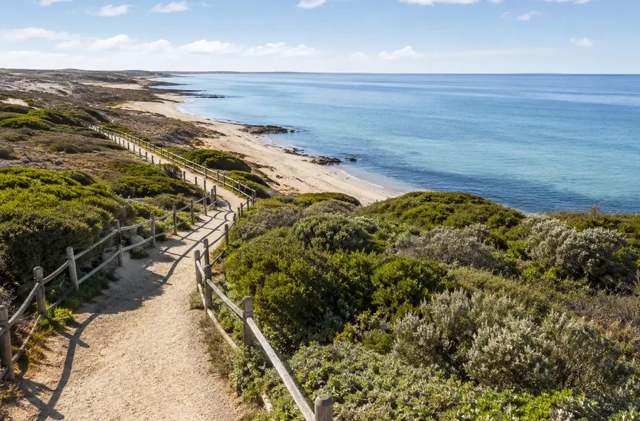 Coastal walking route and shoreline near Stansbury