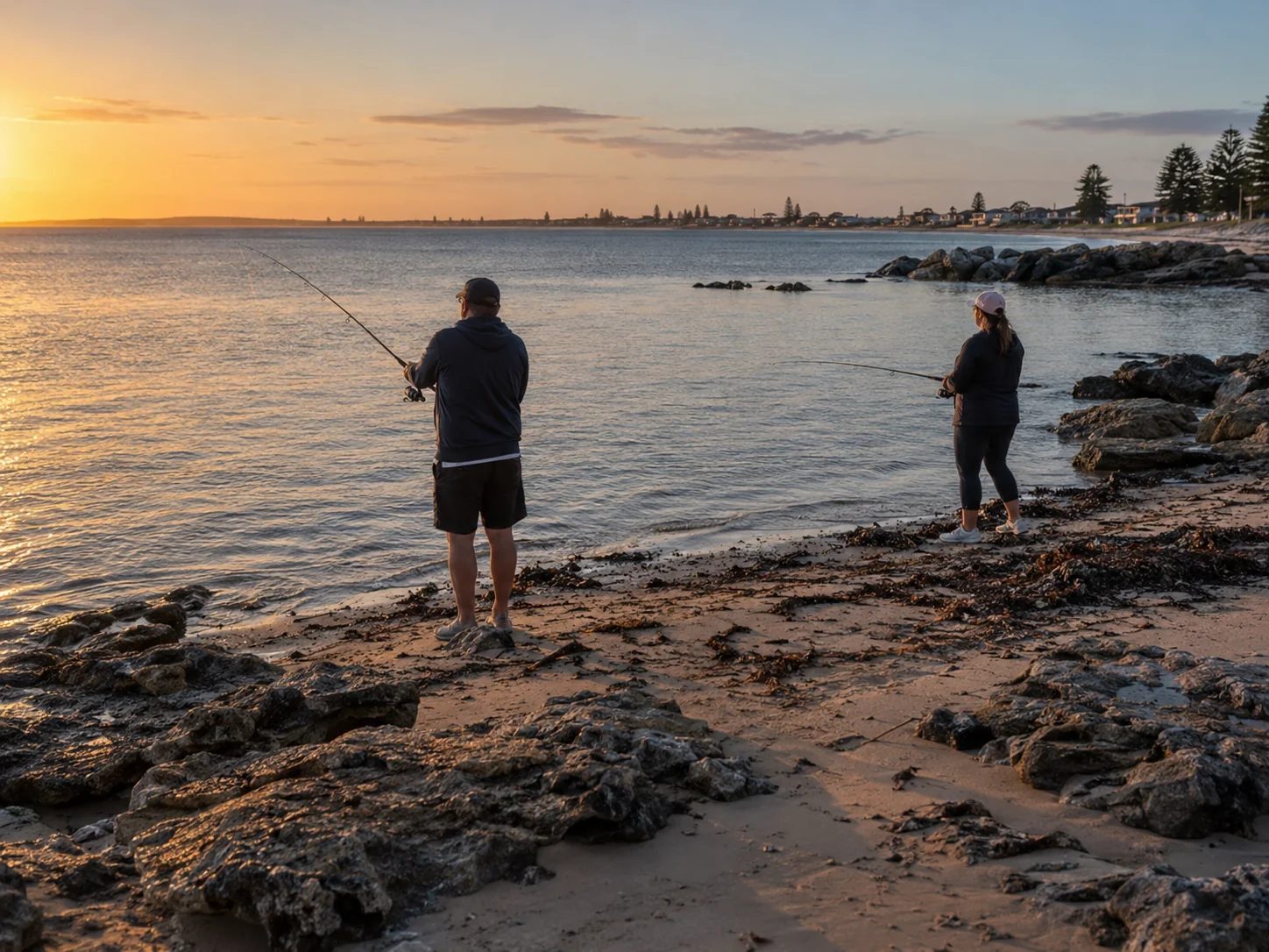 Shore fishing along the Stansbury coast on Gulf St Vincent, Yorke Peninsula