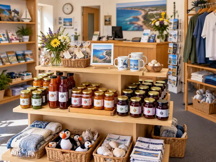 Local preserves, souvenirs and coastal gifts in a visitor shop