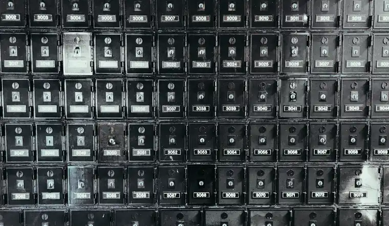 Rows of post office boxes used for local mail collection