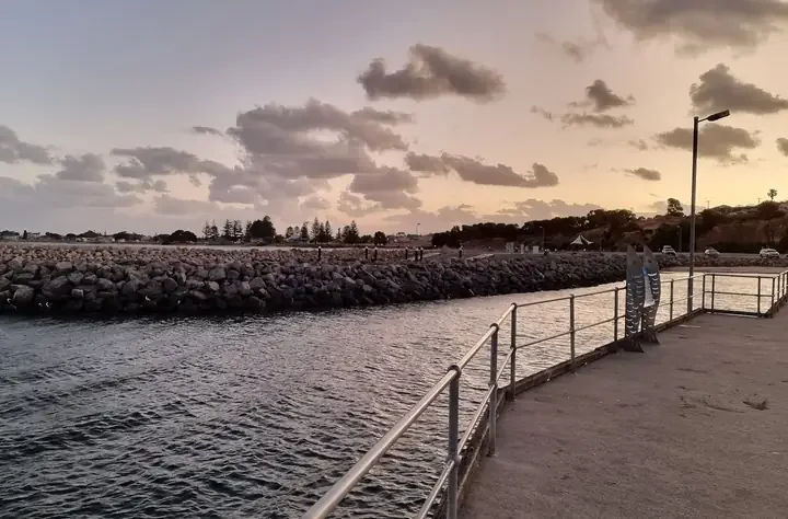 Stansbury Jetty and waterfront at sunset