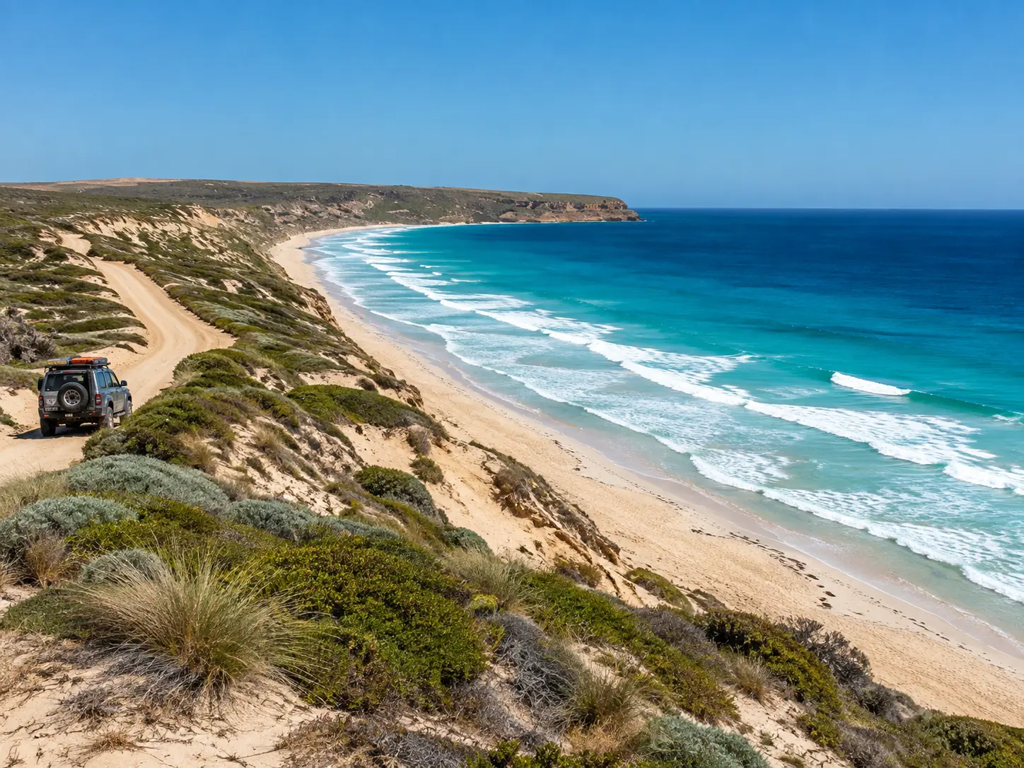 Coastal 4WD track above a long surf beach on western Yorke Peninsula