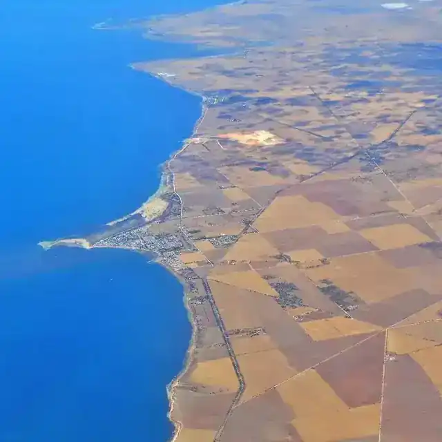 Aerial view of the eastern Yorke Peninsula coastline around Stansbury