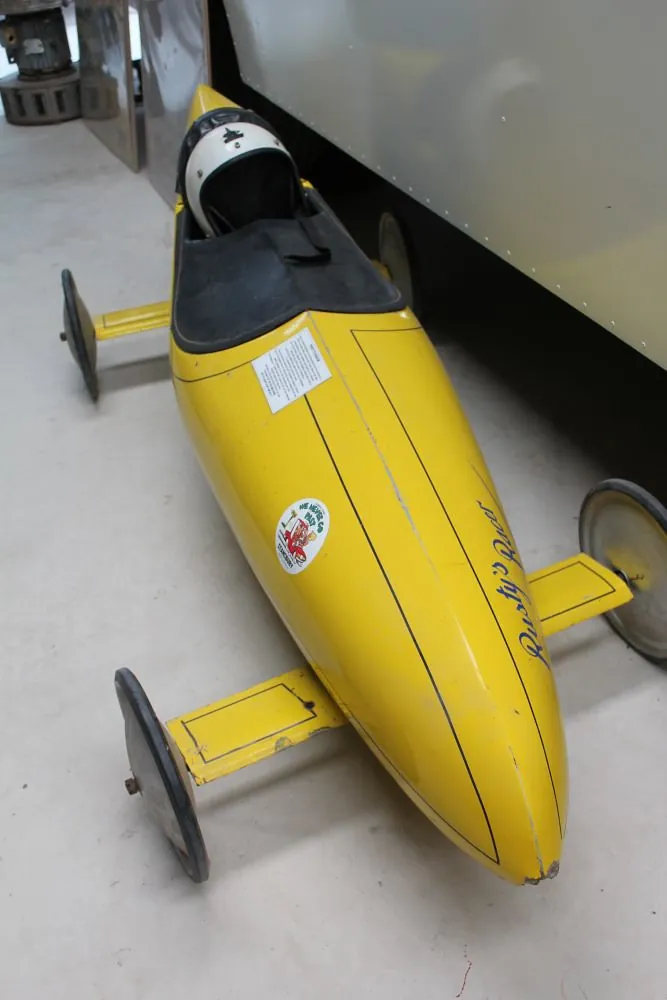 Original soap box derby racer exhibit at Stansbury Museum