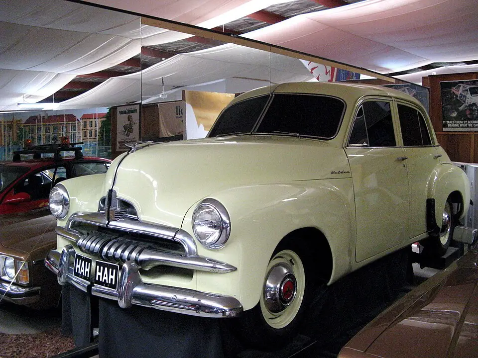 Holden FJ sedan showing the distinctive bonnet and front body shape of the model family