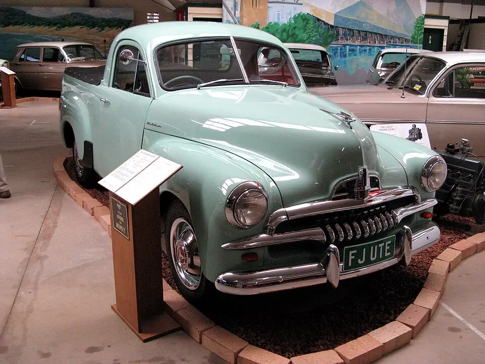 Holden FJ utility similar to the ute whose bonnet was reused for Rusty’s Racer