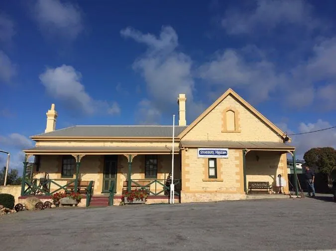 Stansbury Museum sign and historic museum building on Yorke Peninsula