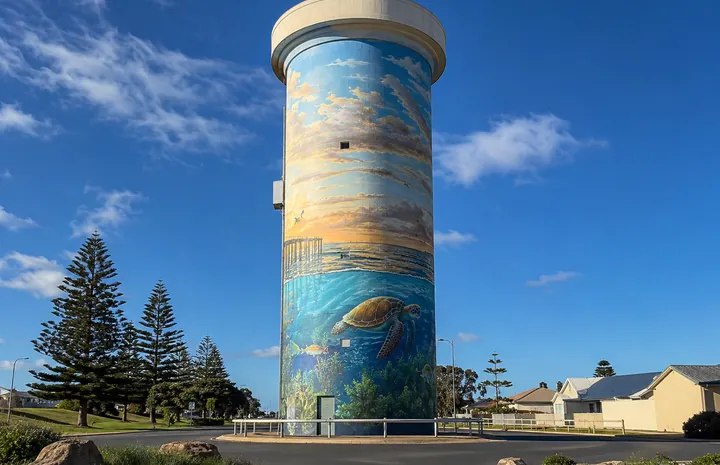 Painted water tower landmark in Stansbury